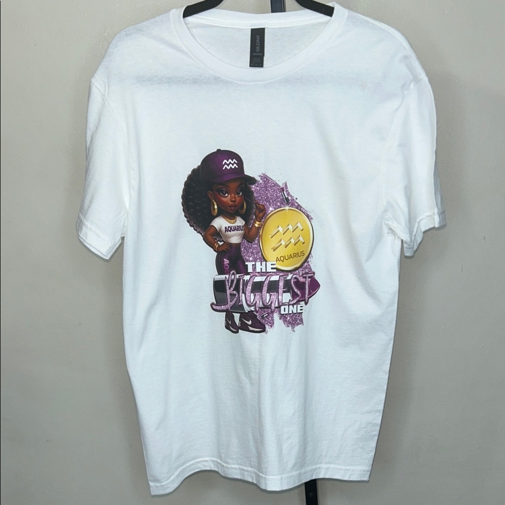 Aquarius Graphic White Tee - Short Sleeve